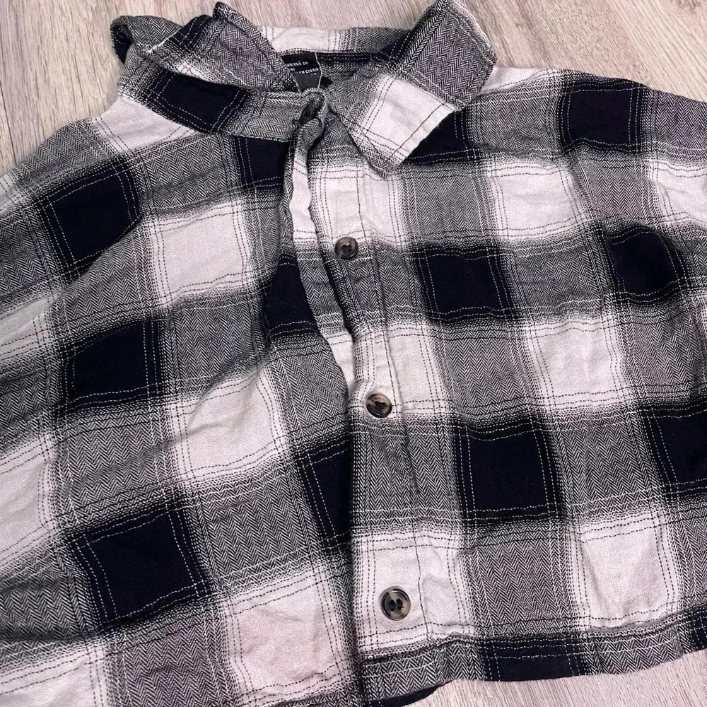 Flannel crop top button down blouse